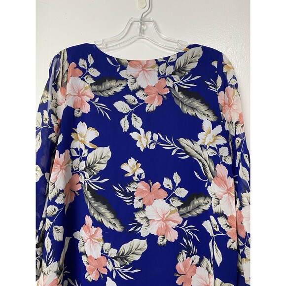 Lulus Tunic Dress Size S Blue Floral Slit Long Sleeves Chiffon Mini Office Party - Picture 14 of 14